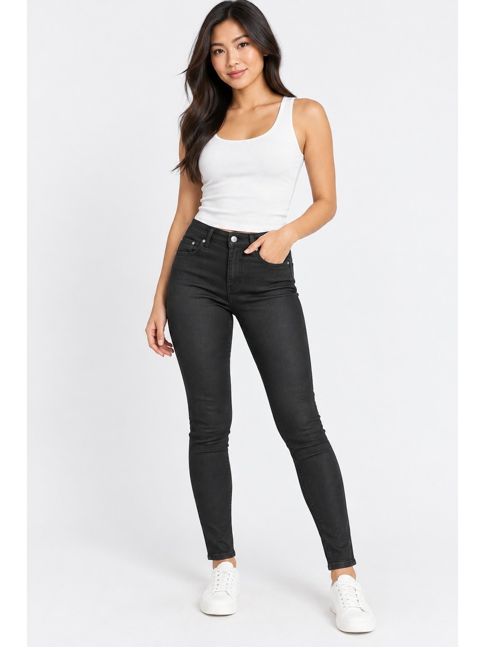 H&M Premium Shaping &Denim Black Skinny Jeans Women’s Size 4 Coated Look Stretch